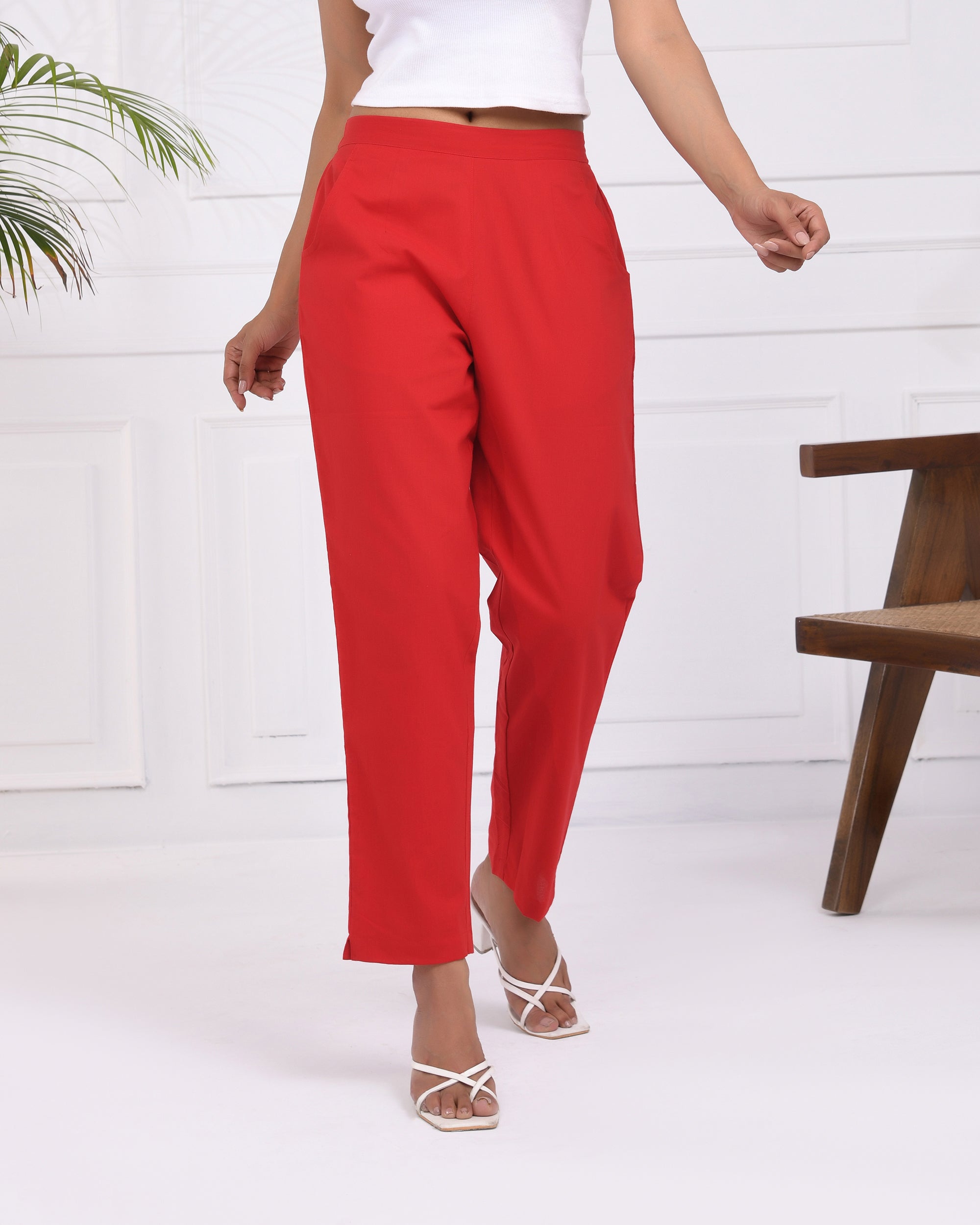 Fiery Red Cotton Pants