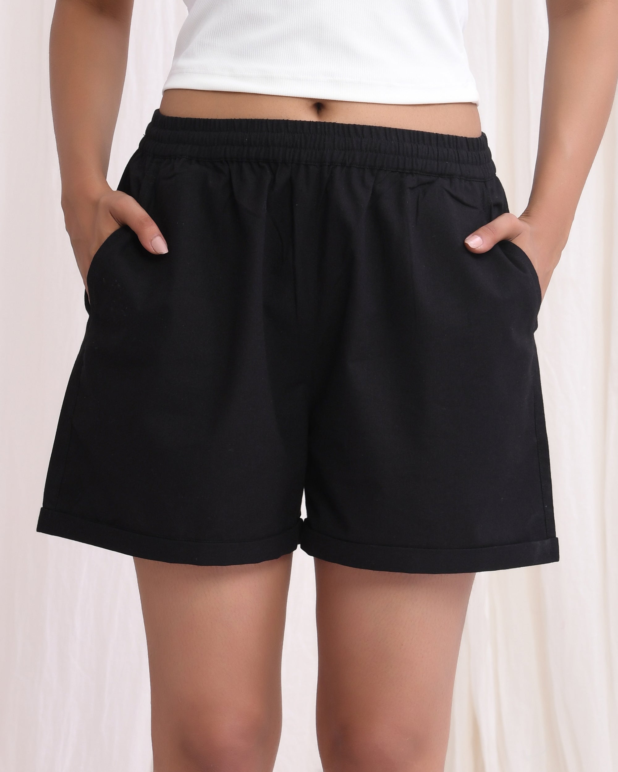 Kohl Black Cotton Shorts