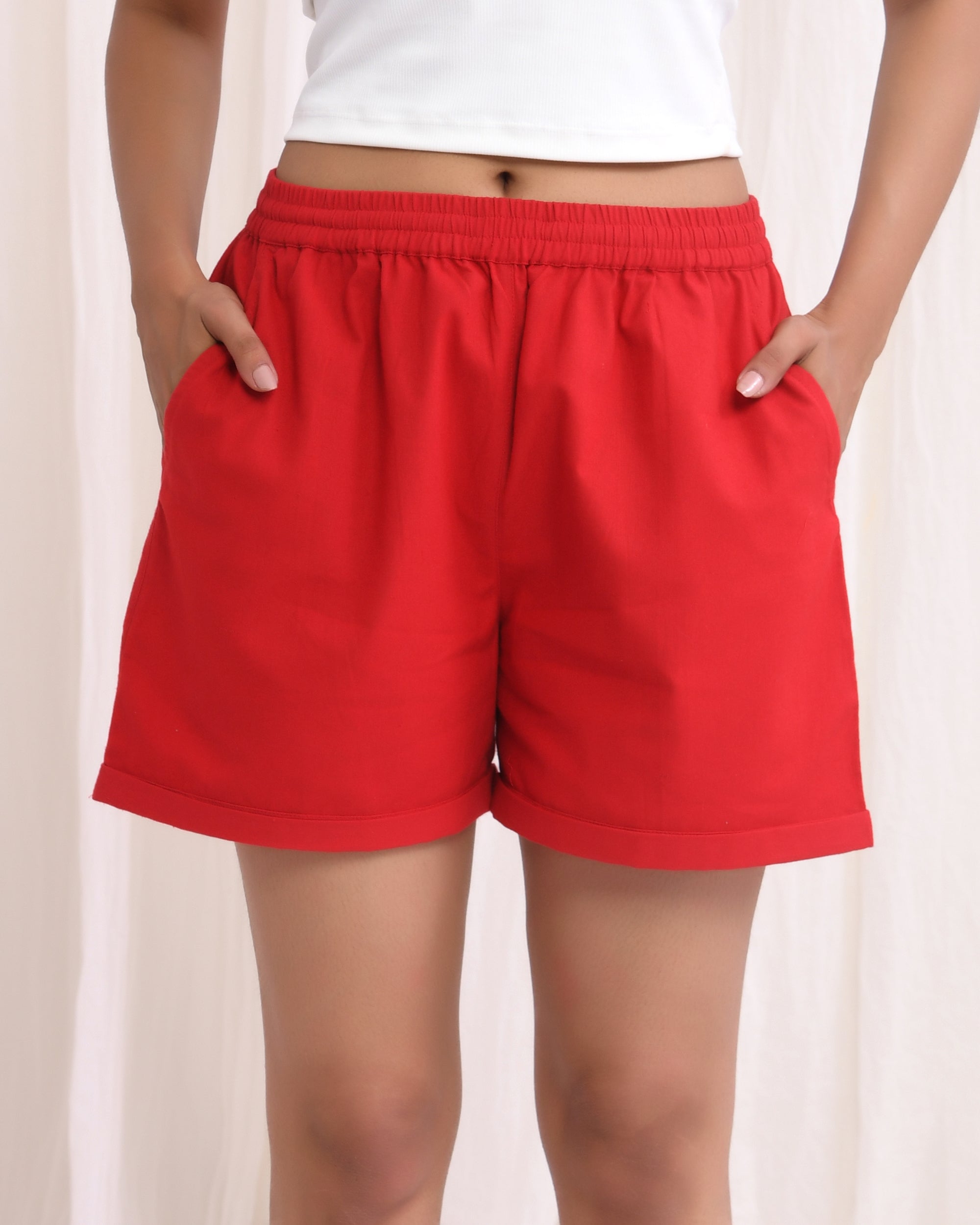 Fiery Red Cotton Shorts
