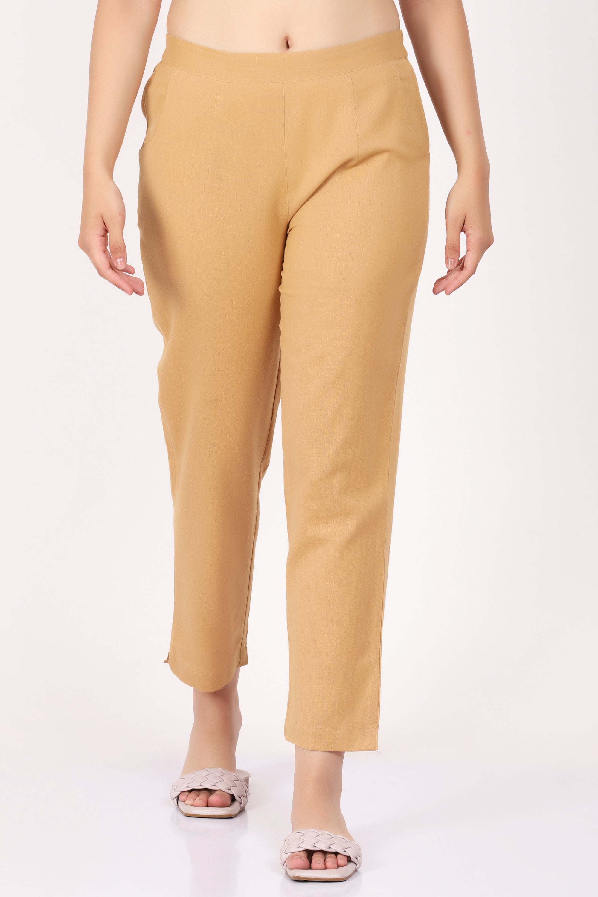 Ankle-length Cotton Pants - Light brown - Ladies