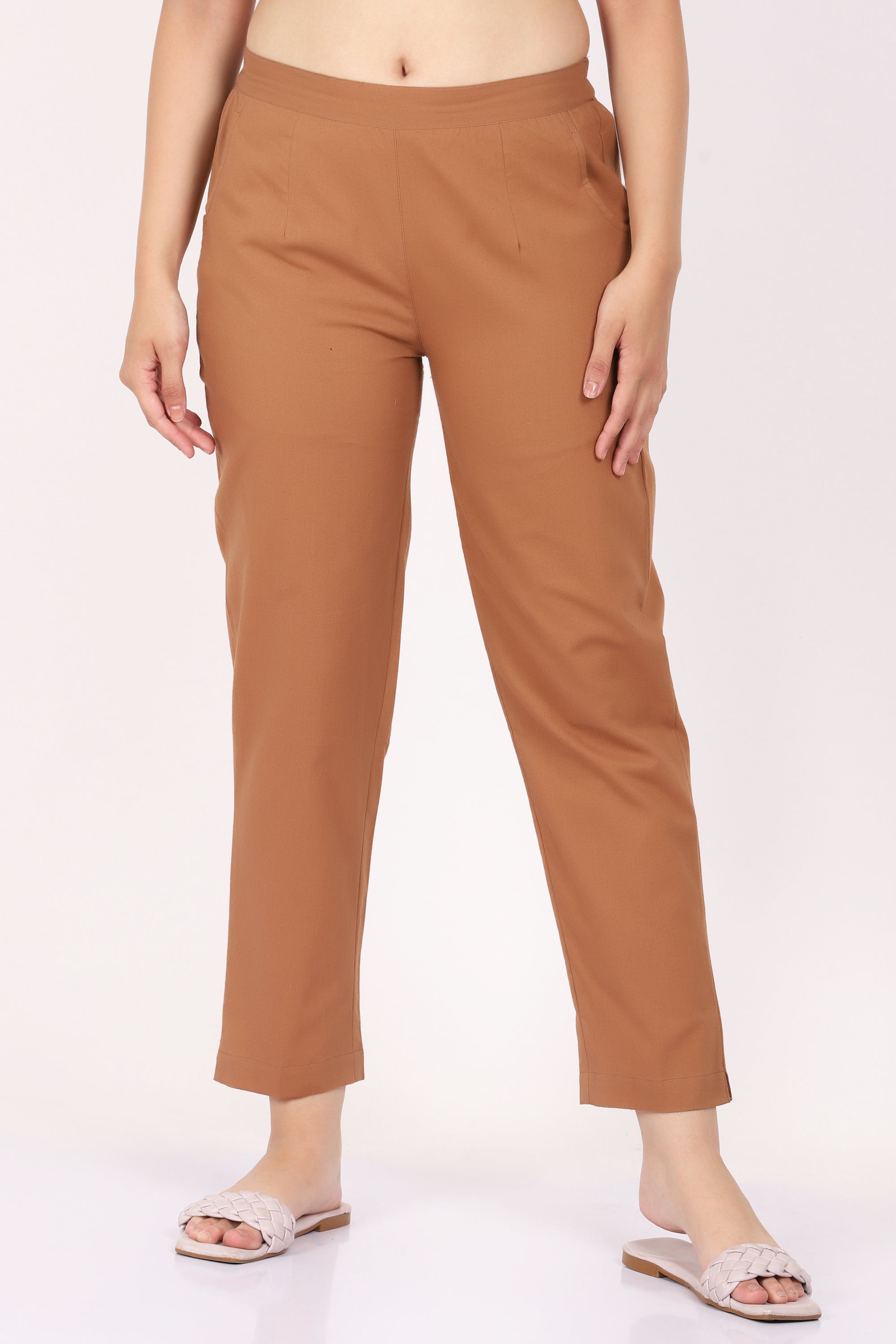 Women's Camel Brown Coloured Cotton Lycra Stretchable Trouser Pant -  Rajnandini - 3366673